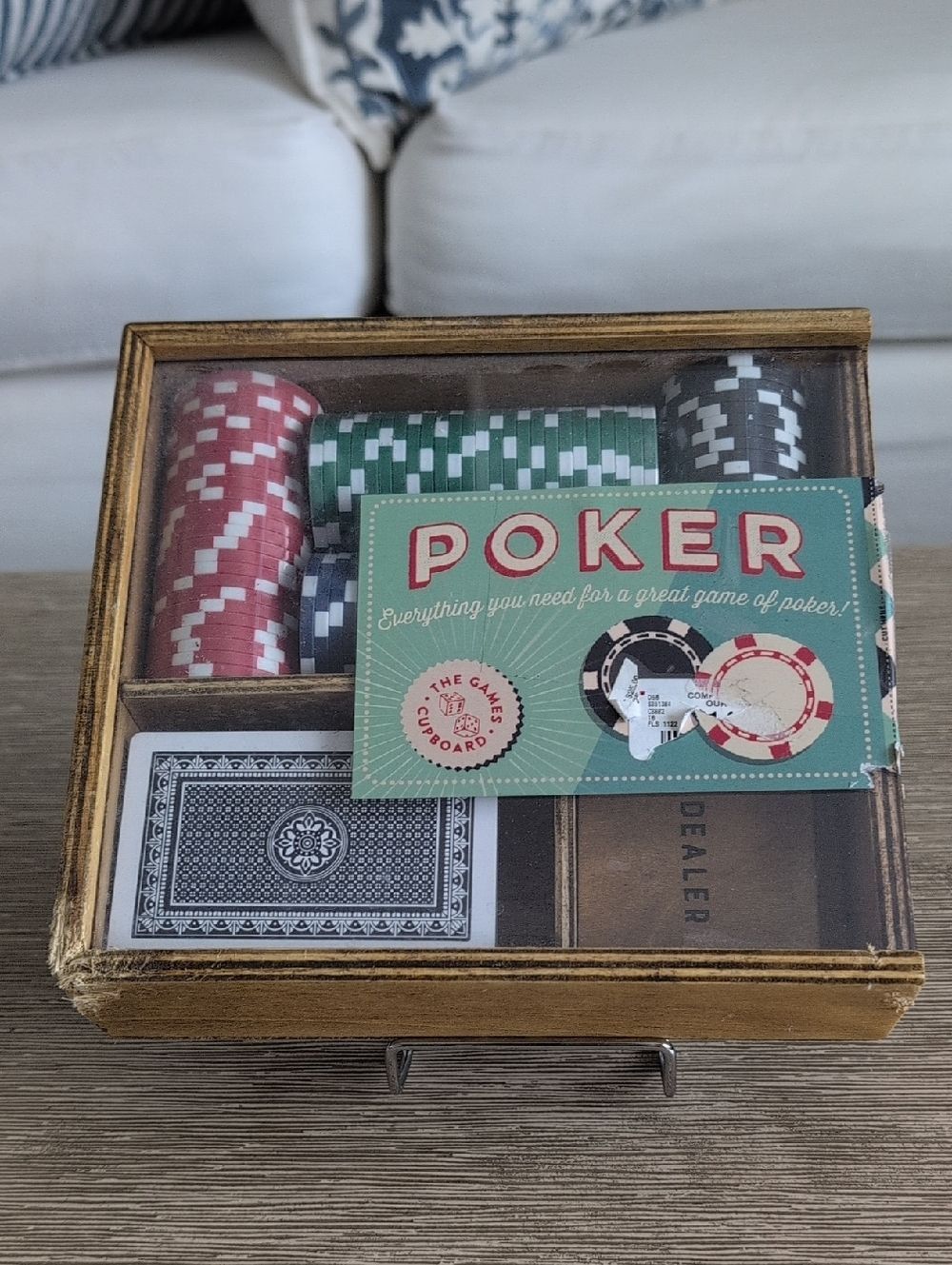 Vintage-Style Poker Set with Red, Green & Black Chips In Wood Box